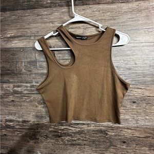 SHEIN Brown Asymmetrical Crop Tank Top